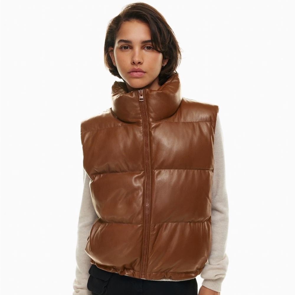 Aritzia Brown Leather Puffer Vest